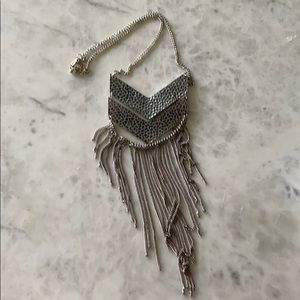 Silver fringe chevron necklace